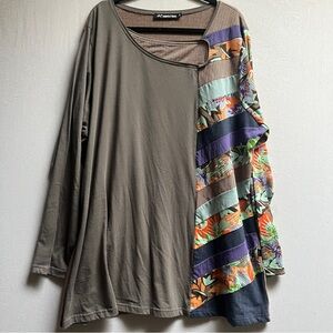 Leopards & Roses Plus 2X Organic Cotton Asymmetrical Patchwork Boho Tunic Top